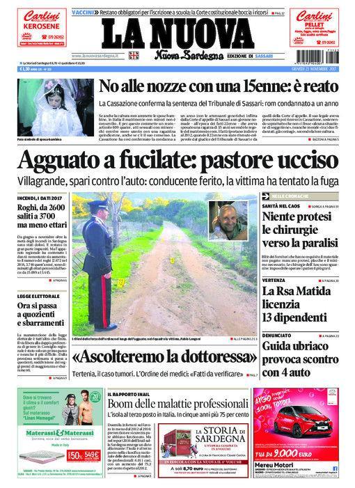 La Nuova Sardegna - Prima Pagina - 23 novembre 2017