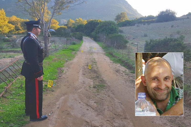 Il luogo dell'agguato nelle campagne di Villagrande Strisaili e, nel riquadro, la vittima Fabio Longoni