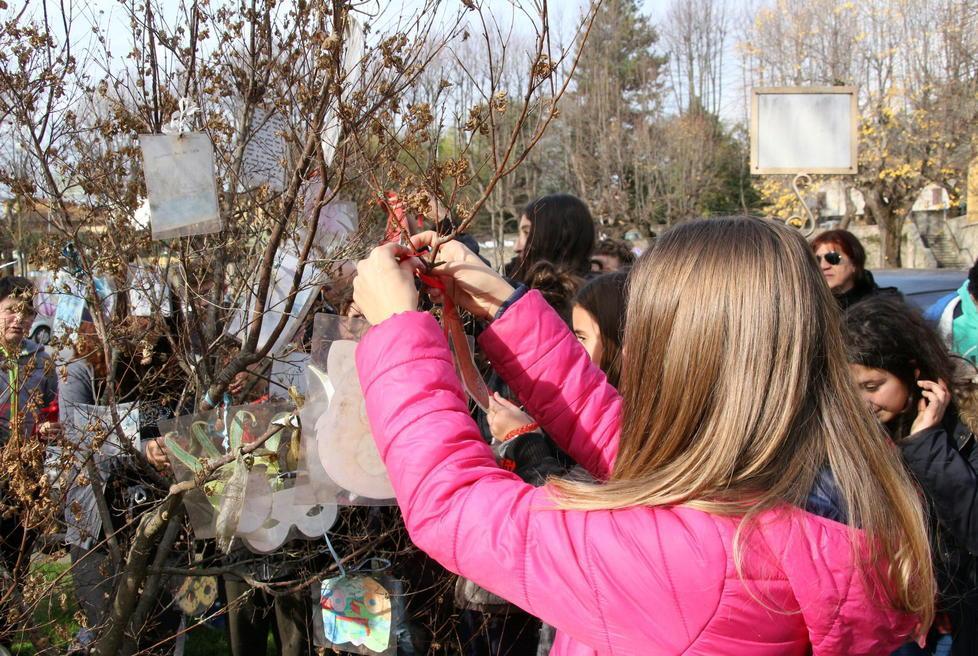 I pensieri dei ragazzi appesi all’albero davanti al municipio
