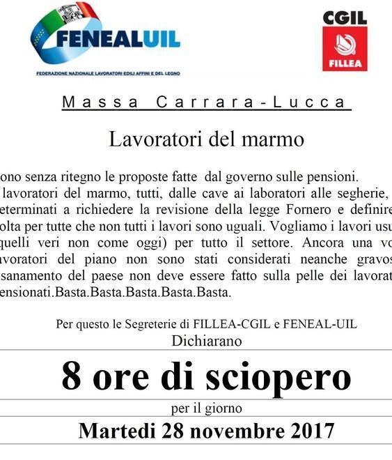 Otto ore di sciopero del marmo 