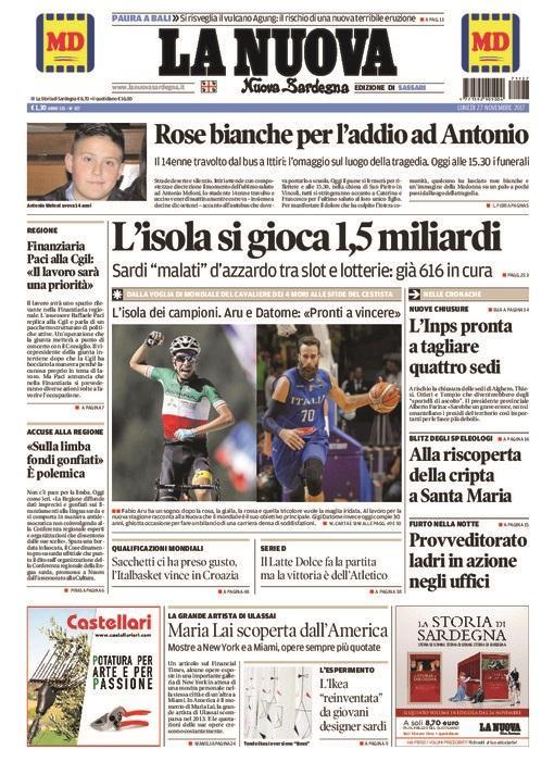 La Nuova Sardegna - Prima Pagina - 27 novembre 2017