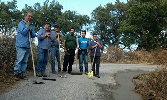 Dieci pastori sistemano una strada rurale