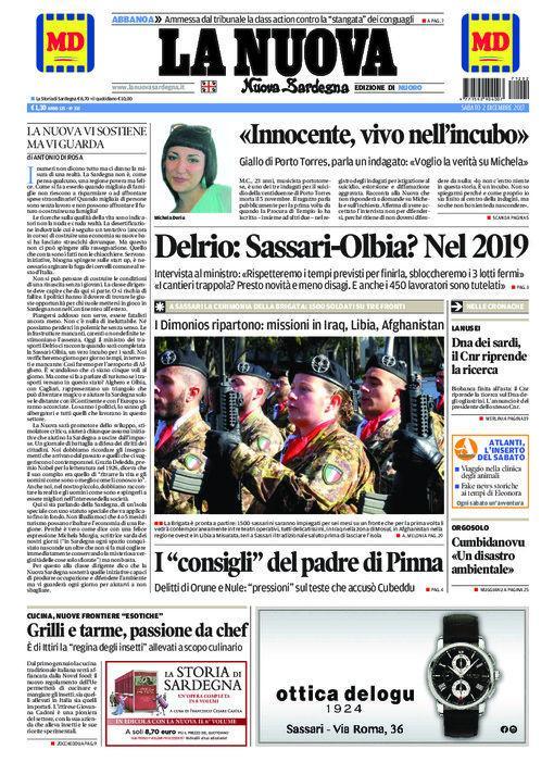 La Nuova Sardegna - Prima Pagina - 2 dicembre 2017
