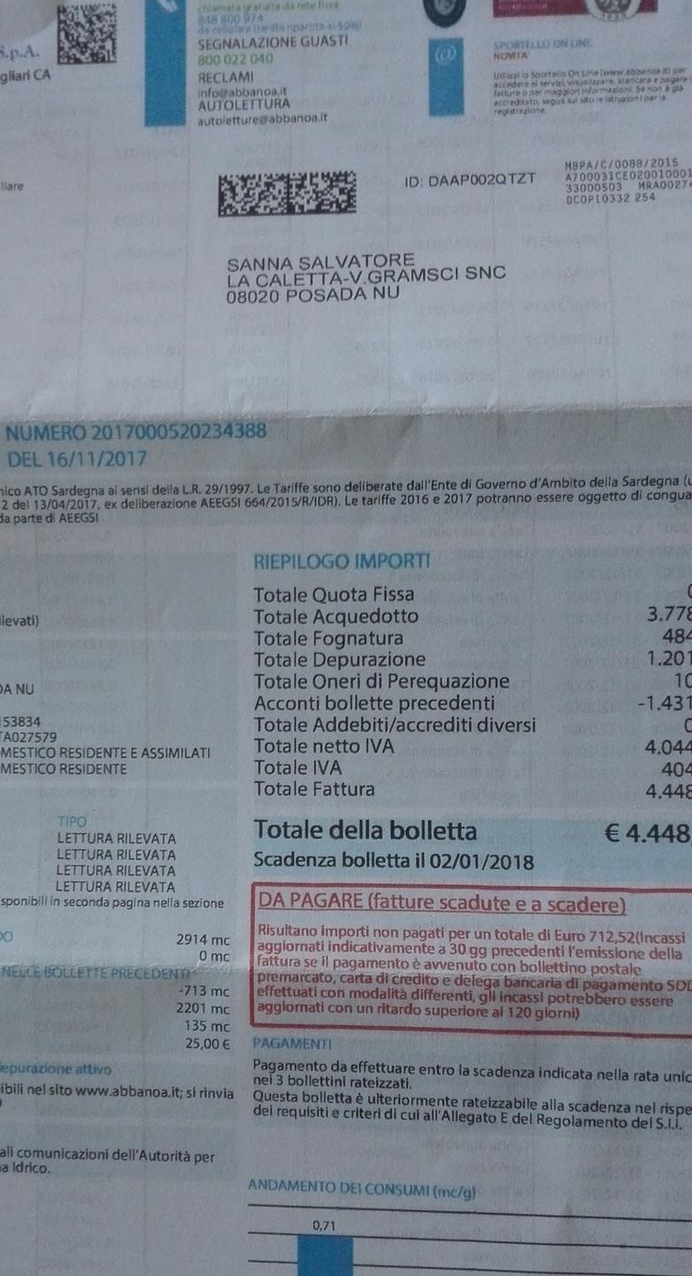 Maxi bolletta dell’acqua per un ex falegname: 4448 euro