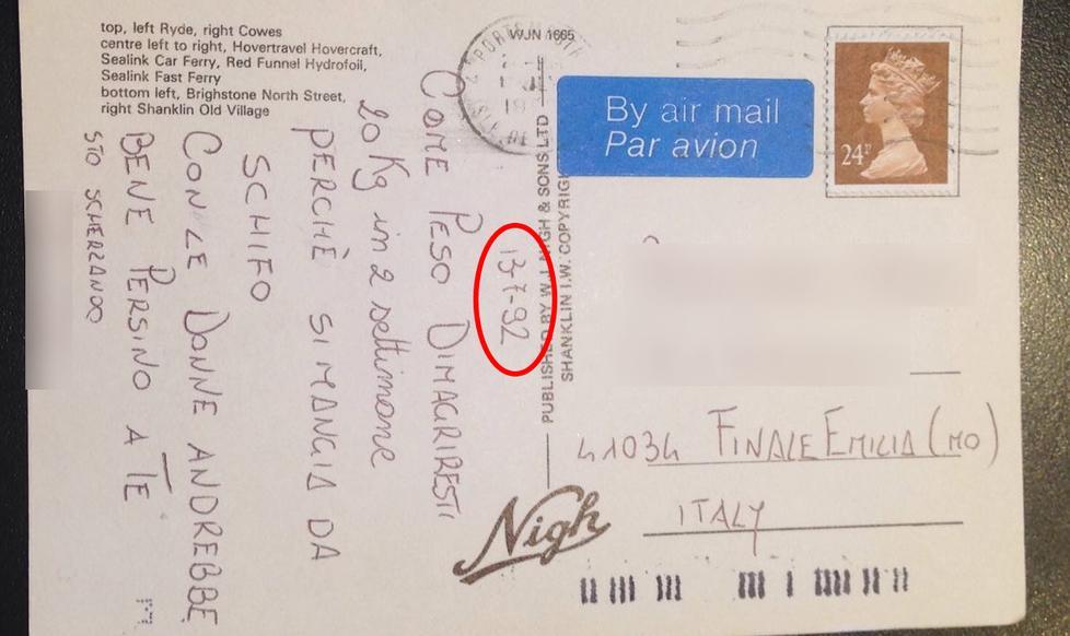 La cartolina arriva 25 anni dopo 
