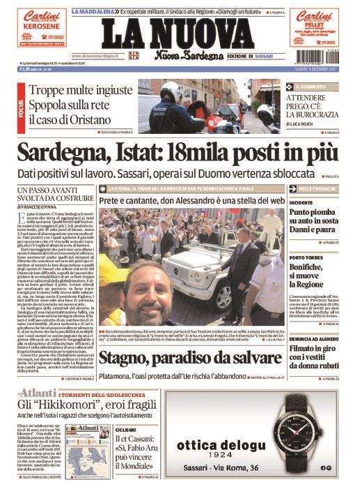 La Nuova Sardegna - Prima Pagina - 9 dicembre 2017