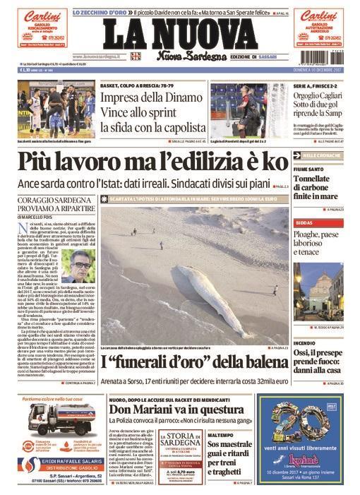 La Nuova Sardegna - Prima Pagina - 10 dicembre 2017