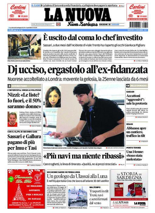 La Nuova Sardegna - Prima Pagina - 12 dicembre 2017