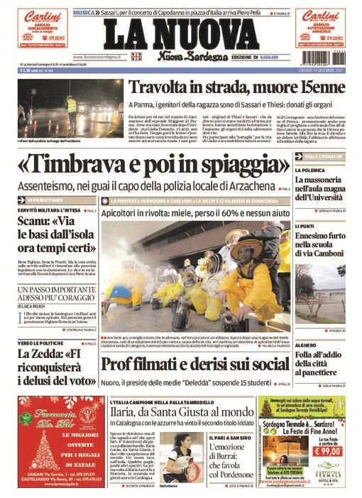 La Nuova Sardegna - Prima Pagina - 14 dicembre 2017