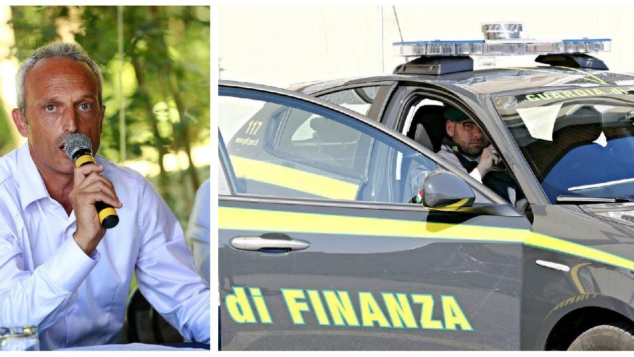 Stefano Mugnaini (Foto Agenzia Carlo Sestini) e la guardia di finanza (archivio)