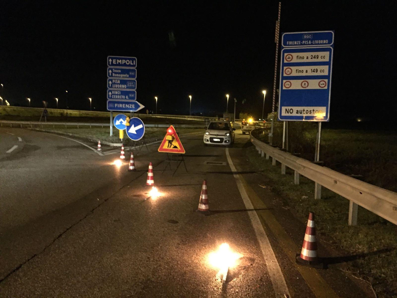 Lo svincolo di Empoli Centro chiuso in direzione Firenze