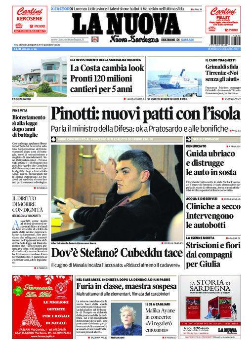 La Nuova Sardegna - Prima Pagina - 15 dicembre 2017