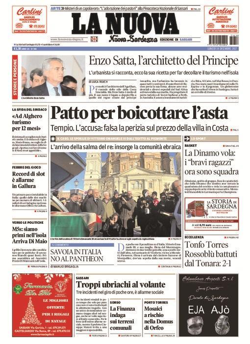 La Nuova Sardegna - Prima Pagina - 18 dicembre 2017