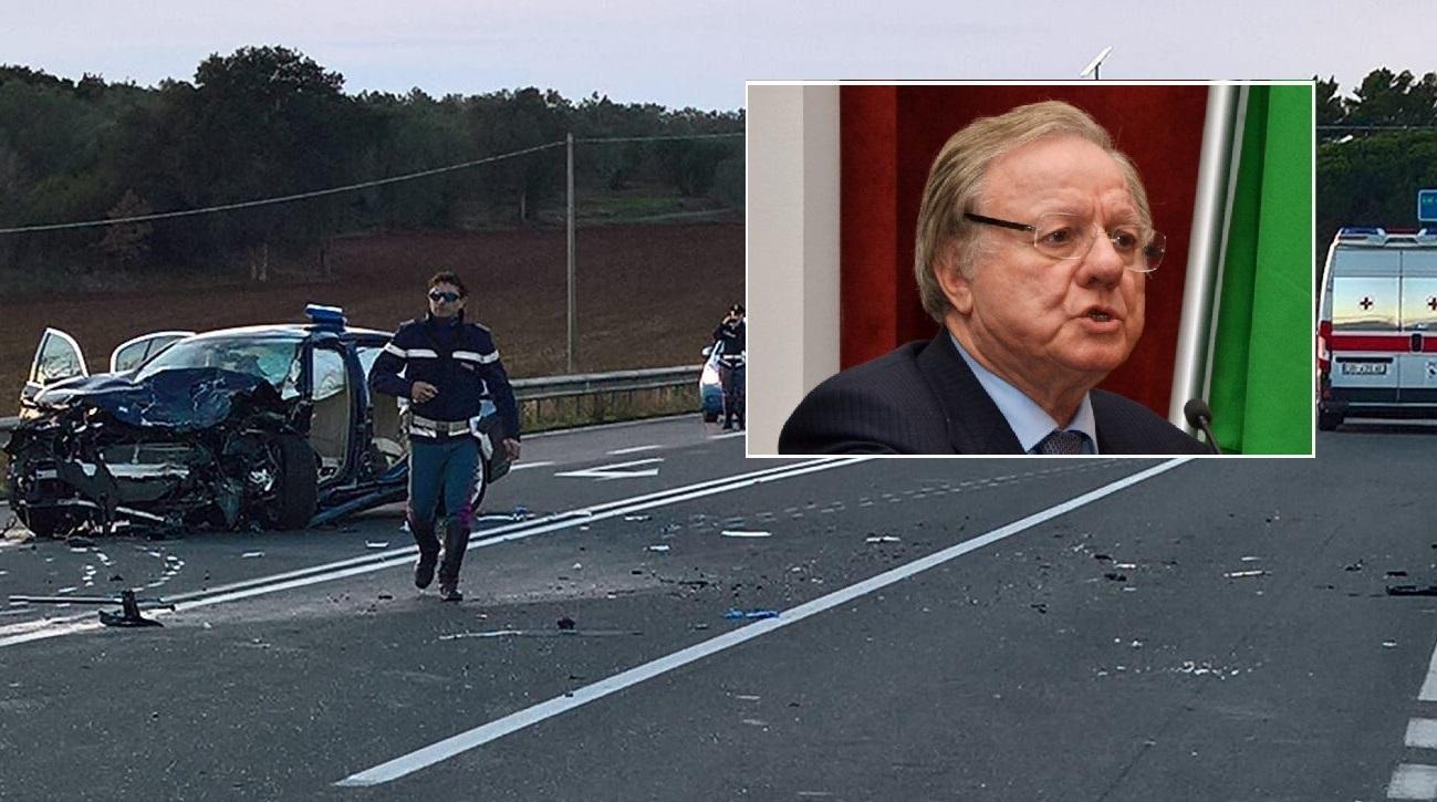 La Bmw di Altero Matteoli devastata nell'incidente (Foto Franco Casalini)