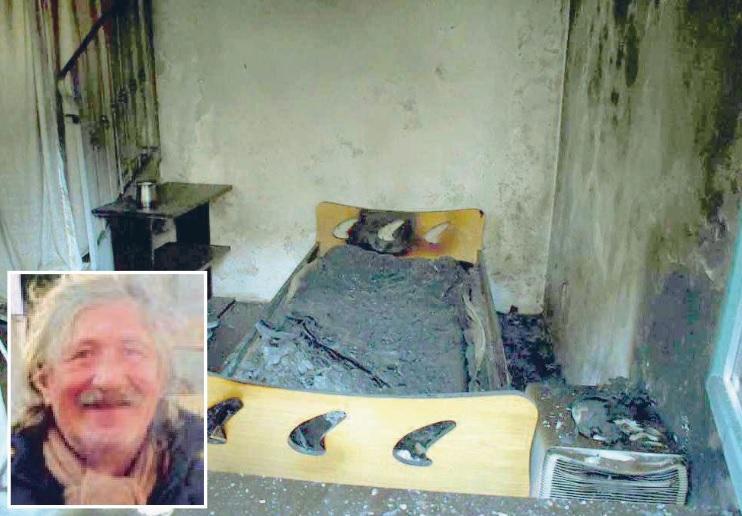 La vittima Giorgio Marchi e la camera da letto dopo l'incendio