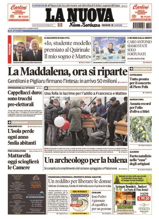 La Nuova Sardegna - Prima Pagina - 28 dicembre 2017