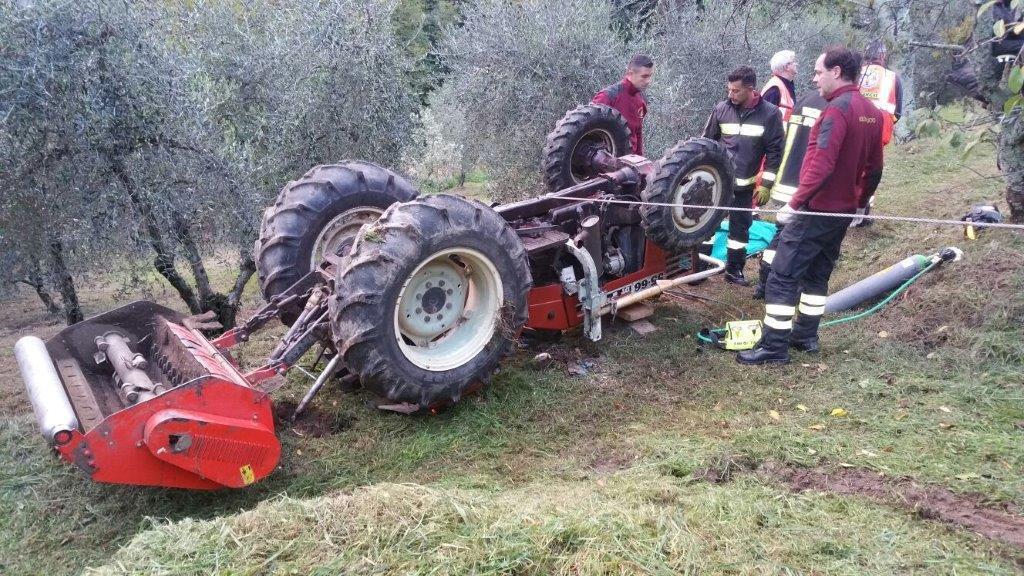 Un trattore ribaltato (foto d'archivio dei vigili del fuoco)