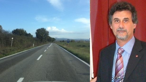 Un tratto della strada provinciale del Cipressino e, a destra, il dg del Cosvig Sergio Chiacchella