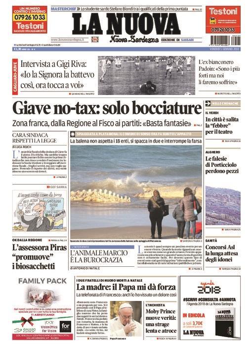 La Nuova Sardegna - Prima Pagina - 5 gennaio 2018