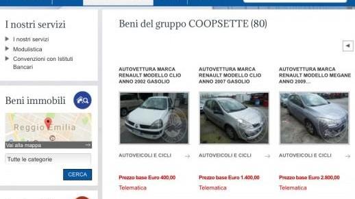 Reggio Emilia, all’asta anche il parco auto di Coopsette