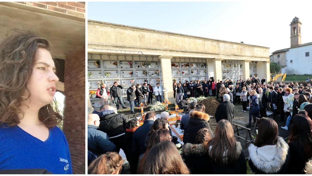 Davide Terenzi e a destra il funerale (Foto Agenzia Carlo Sestini)