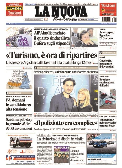 La Nuova Sardegna - Prima Pagina - 20 gennaio 2018