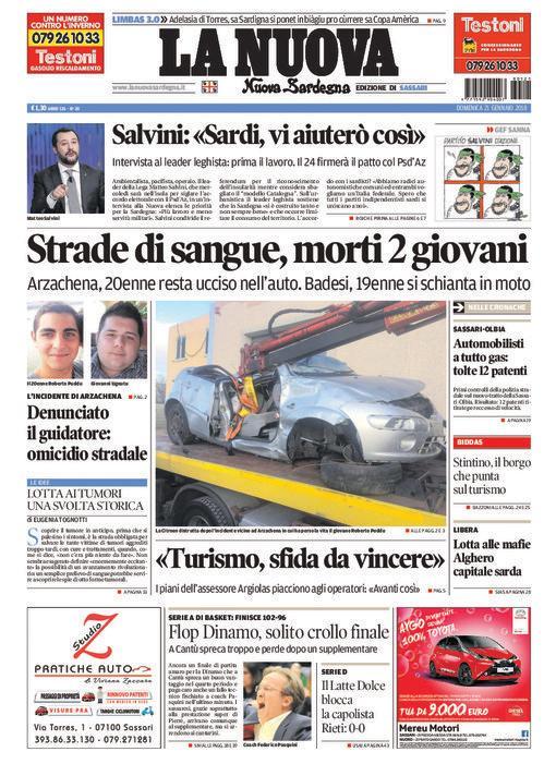La Nuova Sardegna - Prima Pagina - 21 gennaio 2018