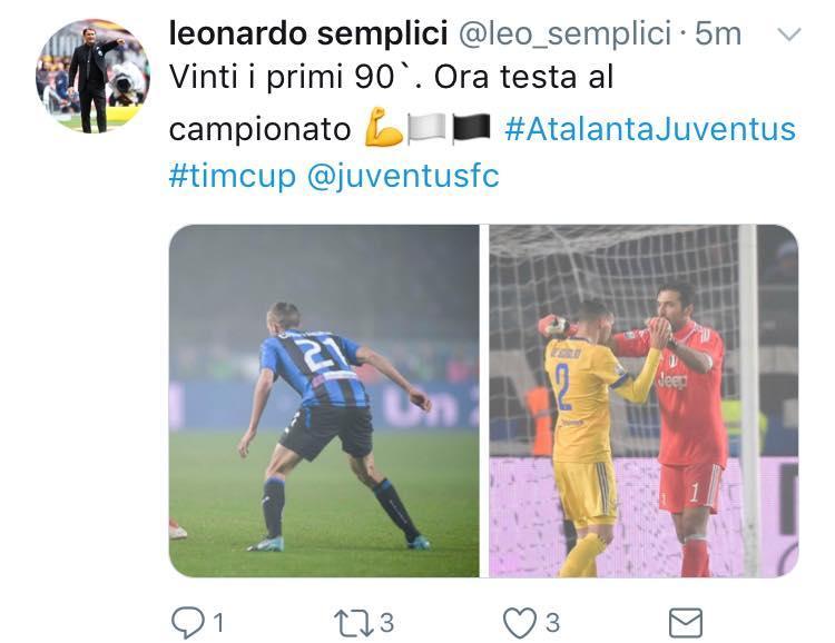 Il post sbagliato di Semplici su Twitter