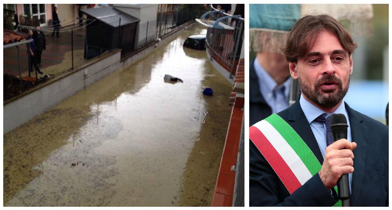 L'allagamento a Martignana nel 2013 e a destra il sindaco Giulio Mangani