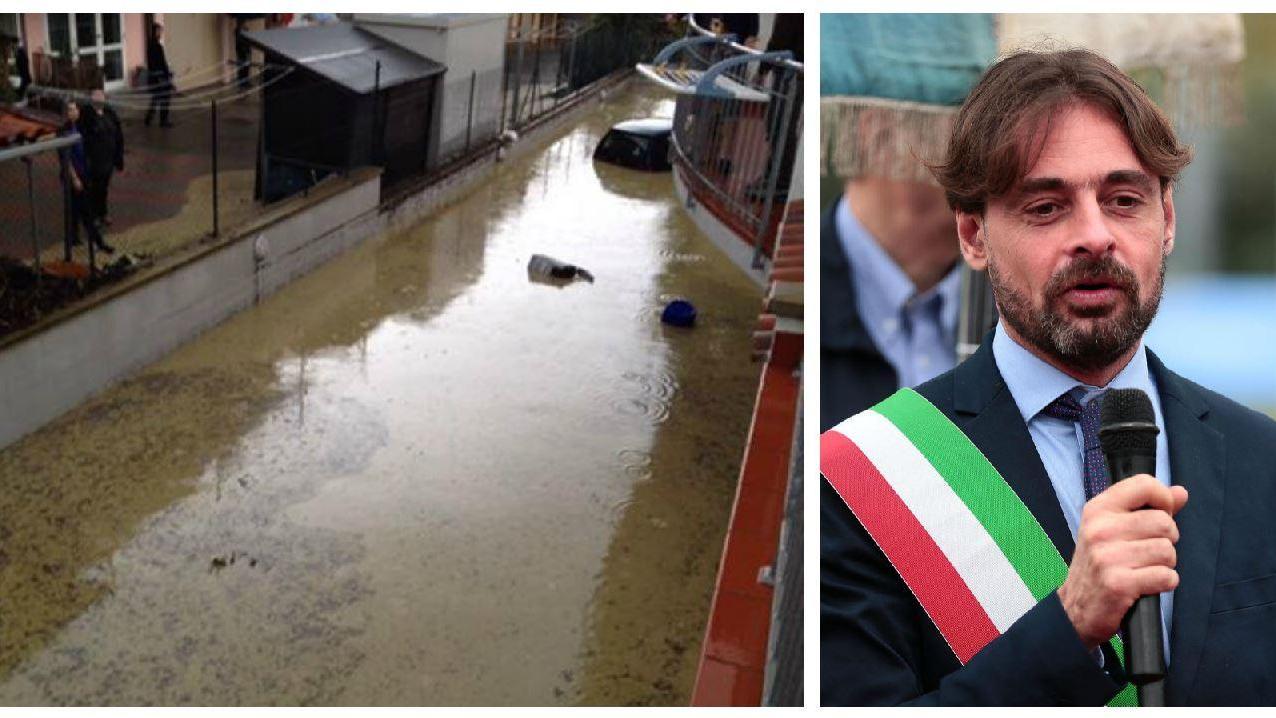 L'allagamento a Martignana nel 2013 e a destra il sindaco Giulio Mangani