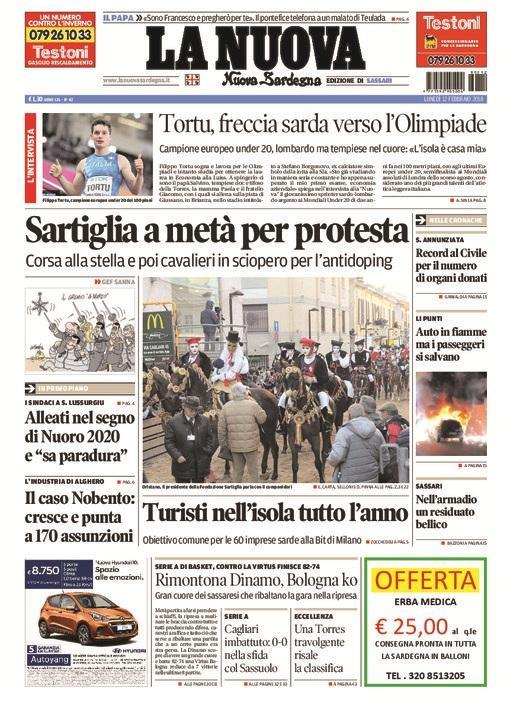 La Nuova Sardegna - Prima Pagina - 12 febbraio 2018