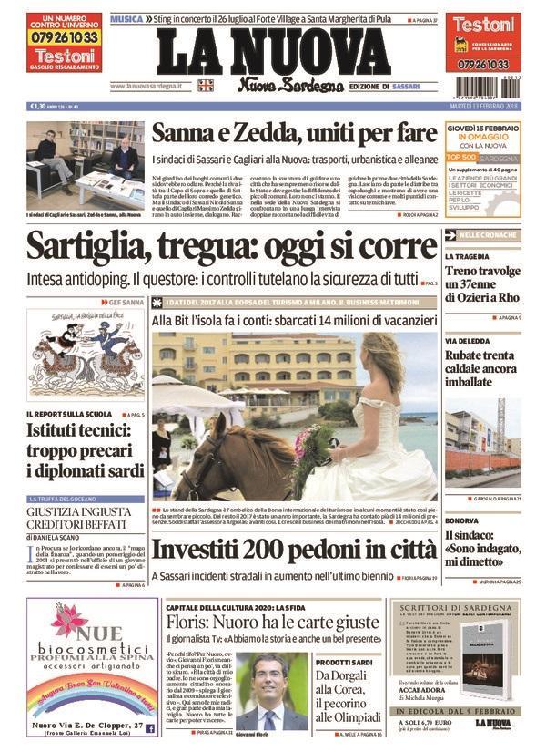 La Nuova Sardegna - Prima Pagina - 13 febbraio 2018
