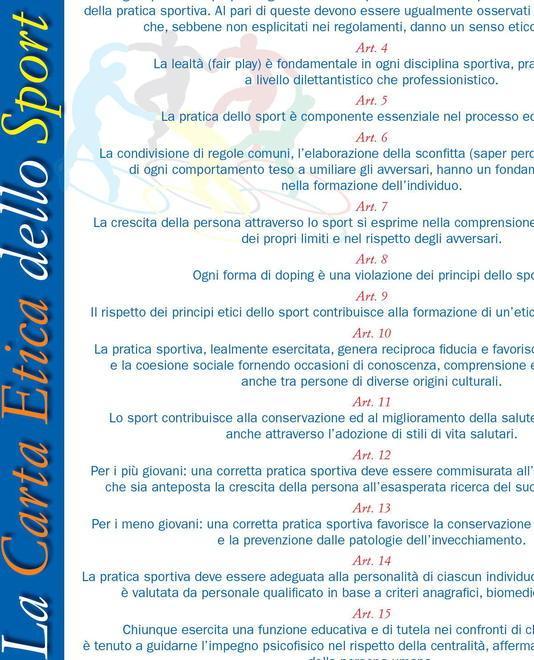 Il Comune aderisce alla Carta etica dello sport