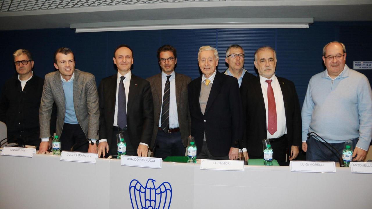 I candidati prima del confronto nella sede di Confindustria (foto Sproviero/Batavia)