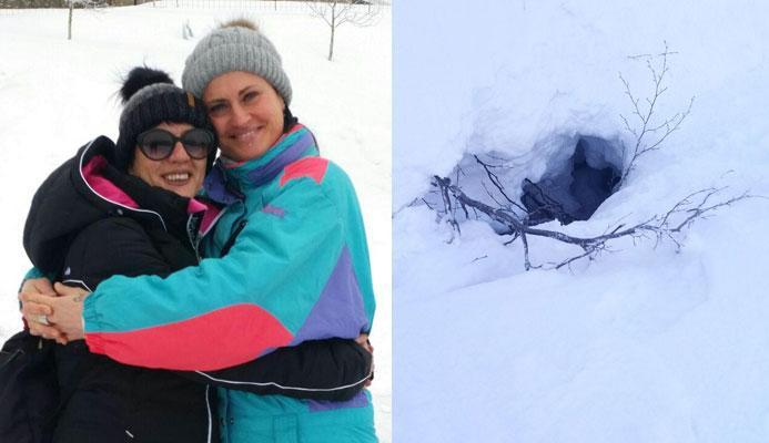 A sinistra Cinzia Lorenzini e la buca dove era finita