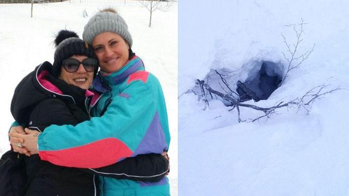 A sinistra Cinzia Lorenzini e la buca dove era finita