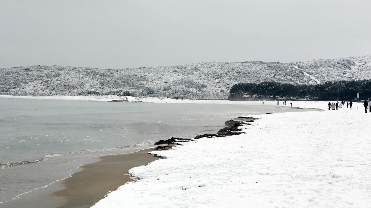 Il dolce risveglio di Olbia la neve imbianca la costa 
