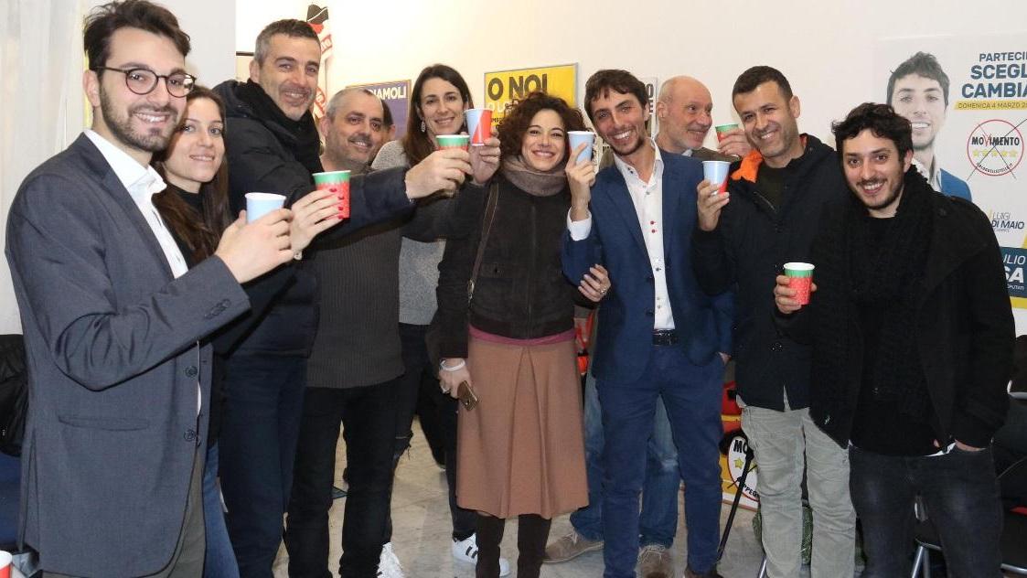 L'esultanza nel quartier generale M5s (Marzi Pentafoto)