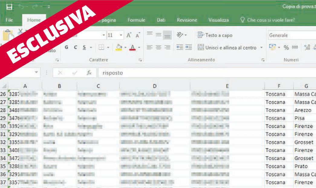 Uno stralcio della lista di numeri (oscurata per motivi di privacy)