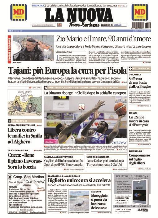 La Nuova Sardegna - Prima Pagina - 19 marzo 2018