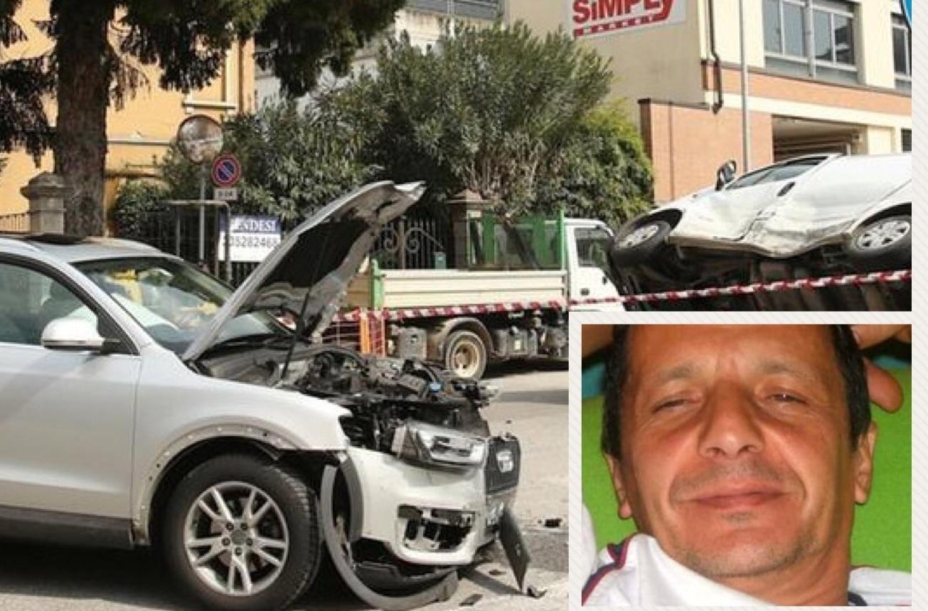 L'incidente di Brescia e nel riquadro Giovanni Spanu (foto da Brescia oggi)
