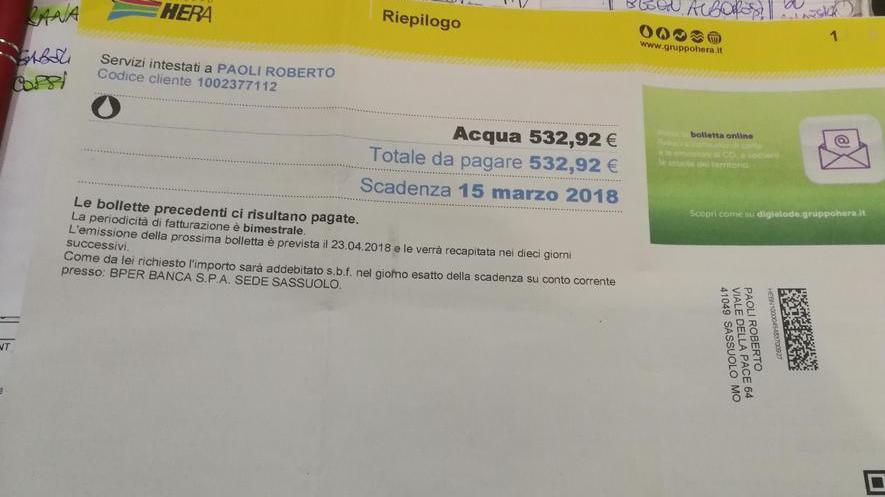 Sassuolo. pensionato tartassato da Hera