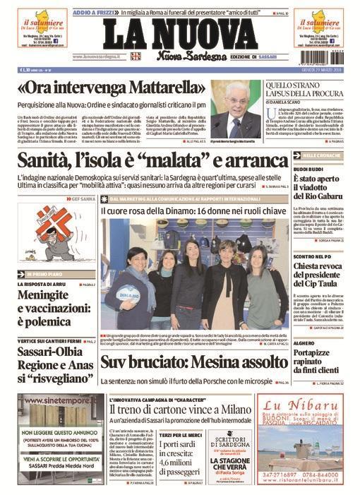 La Nuova Sardegna - Prima Pagina - 29 marzo 2018