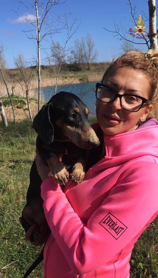 Il cane salvato dai vigili del fuoco