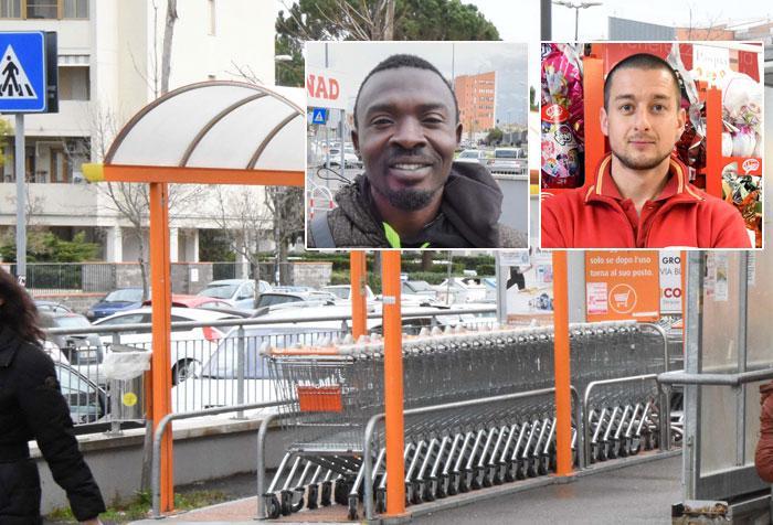 Austin, il ragazzo senegalese che ha braccato il ladro, e Francesco Gaggioli, il dipendente dal cuore d’oro (foto Bf)
