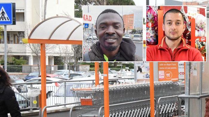 Austin, il ragazzo senegalese che ha braccato il ladro, e Francesco Gaggioli, il dipendente dal cuore d’oro (foto Bf)