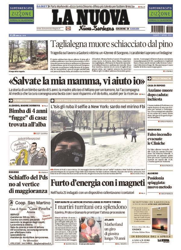 La Nuova Sardegna - Prima Pagina - 7 aprile 2018