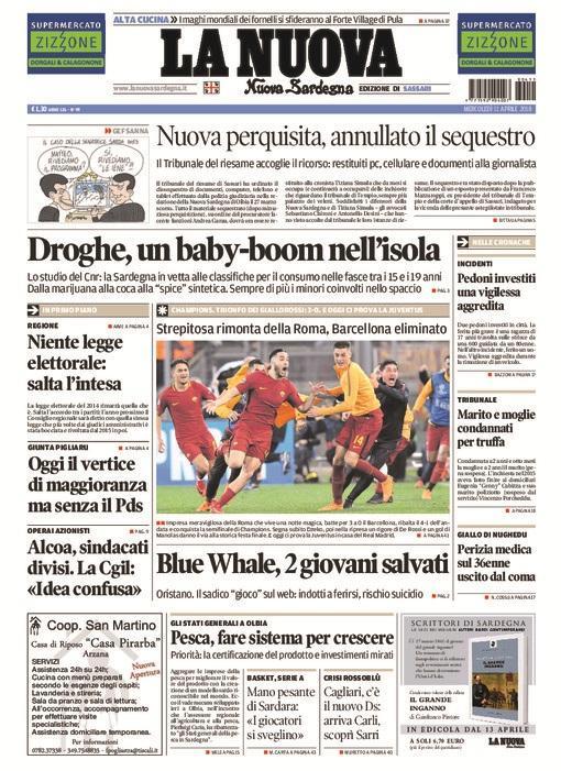 La Nuova Sardegna - Prima Pagina - 11 aprile 2018