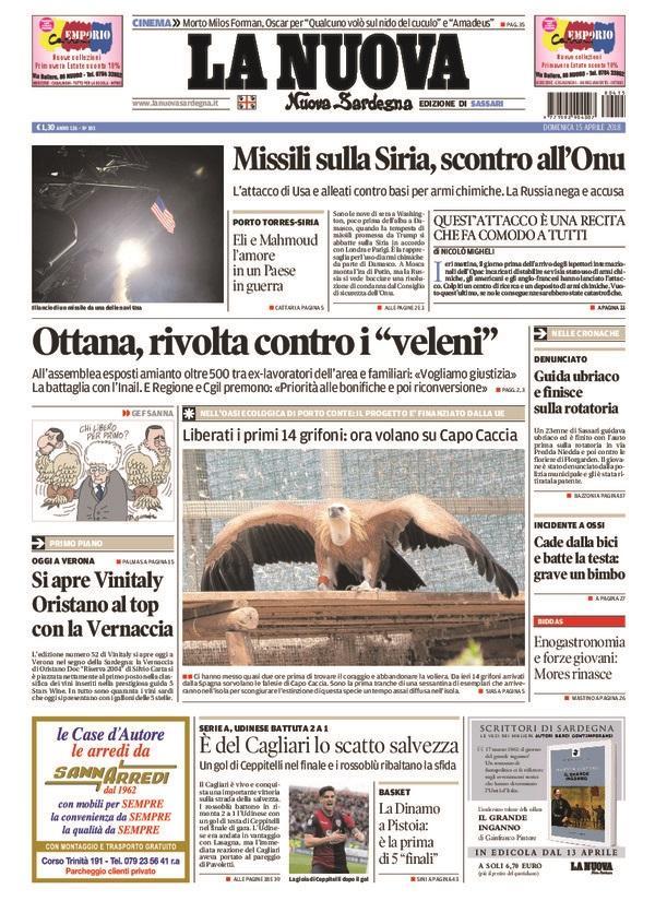 La Nuova Sardegna - Prima Pagina - 15 aprile 2018
