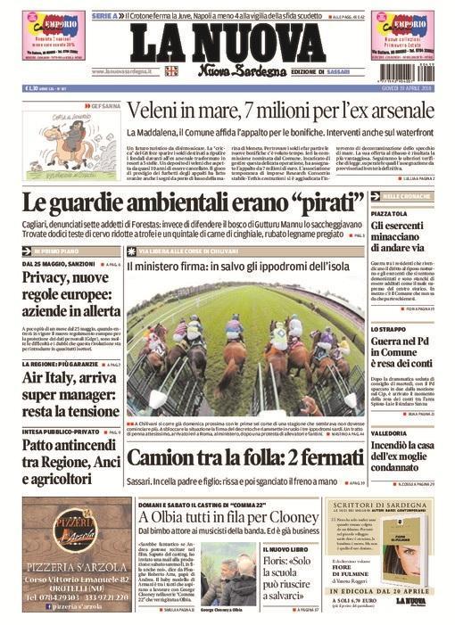 La Nuova Sardegna - Prima Pagina - 19 aprile 2018